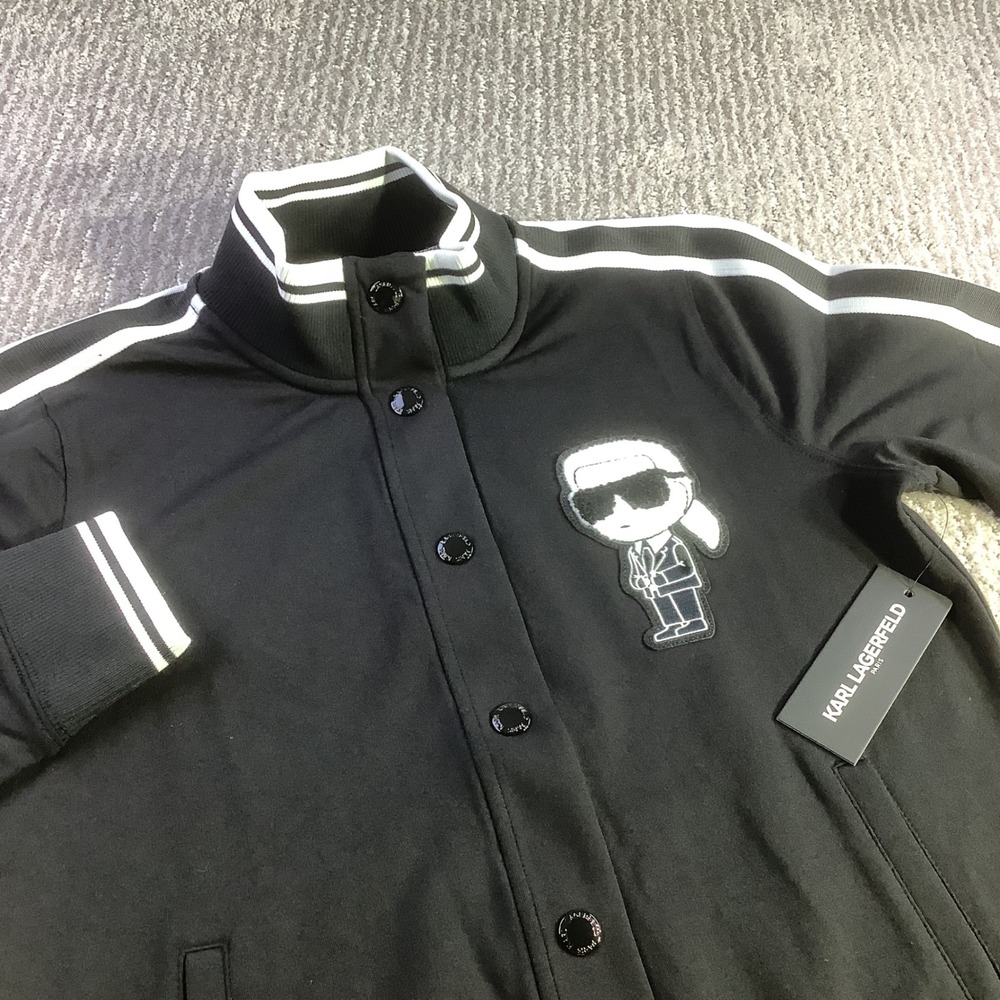 Karl Lagerfeld Paris Womens Karl Varsity Track Jacket Snap Front Size M NWT